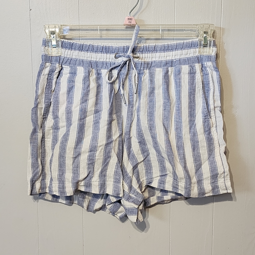 Gap Linen Shorts Blue White Stripe Drawstring Casual Lightweight XS A576